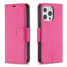 Coque Portefeuille Livre Cuir Etui Clapet pour Apple iPhone 14 Pro Rose Rouge