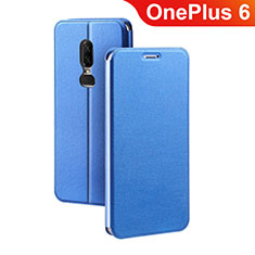 Coque Portefeuille Livre Cuir Etui Clapet pour OnePlus 6 Bleu