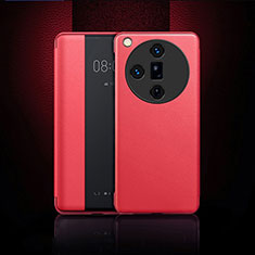 Coque Portefeuille Livre Cuir Etui Clapet pour Oppo Find X7 Ultra 5G Rouge