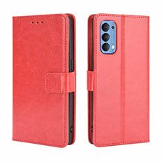 Coque Portefeuille Livre Cuir Etui Clapet pour Oppo Reno4 4G Rouge