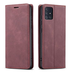 Coque Portefeuille Livre Cuir Etui Clapet pour Samsung Galaxy A71 4G A715 Vin Rouge