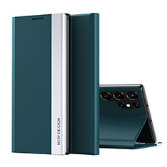 Coque Portefeuille Livre Cuir Etui Clapet pour Samsung Galaxy S22 Ultra 5G Vert