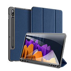 Coque Portefeuille Livre Cuir Etui Clapet pour Samsung Galaxy Tab S7 Plus 12.4 Wi-Fi SM-T970 Bleu