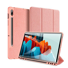 Coque Portefeuille Livre Cuir Etui Clapet pour Samsung Galaxy Tab S7 Plus 12.4 Wi-Fi SM-T970 Rose