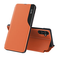 Coque Portefeuille Livre Cuir Etui Clapet QH1 pour Samsung Galaxy A14 4G Orange