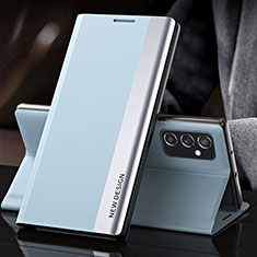 Coque Portefeuille Livre Cuir Etui Clapet QH4 pour Samsung Galaxy F23 5G Bleu Clair