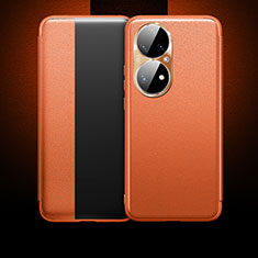 Coque Portefeuille Livre Cuir Etui Clapet QK1 pour Huawei P50 Pro Orange