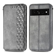 Coque Portefeuille Livre Cuir Etui Clapet S01D pour Google Pixel 7 Pro 5G Gris