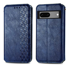 Coque Portefeuille Livre Cuir Etui Clapet S01D pour Google Pixel 7a 5G Bleu