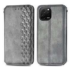 Coque Portefeuille Livre Cuir Etui Clapet S01D pour Huawei Enjoy 50z Gris