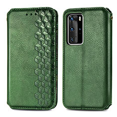 Coque Portefeuille Livre Cuir Etui Clapet S01D pour Huawei P40 Pro Vert