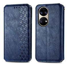 Coque Portefeuille Livre Cuir Etui Clapet S01D pour Huawei P50 Pro Bleu