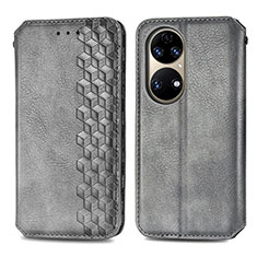 Coque Portefeuille Livre Cuir Etui Clapet S01D pour Huawei P50 Pro Gris