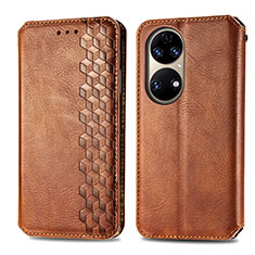 Coque Portefeuille Livre Cuir Etui Clapet S01D pour Huawei P50 Pro Marron