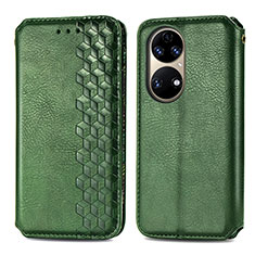 Coque Portefeuille Livre Cuir Etui Clapet S01D pour Huawei P50 Pro Vert