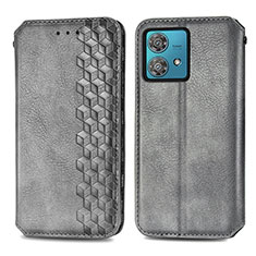 Coque Portefeuille Livre Cuir Etui Clapet S01D pour Motorola Moto Edge 40 Neo 5G Gris