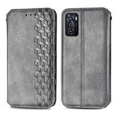 Coque Portefeuille Livre Cuir Etui Clapet S01D pour Oppo A55S 5G Gris