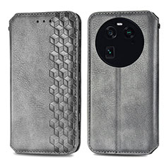 Coque Portefeuille Livre Cuir Etui Clapet S01D pour Oppo Find X6 5G Gris