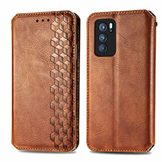 Coque Portefeuille Livre Cuir Etui Clapet S01D pour Oppo Reno6 Pro 5G India Marron