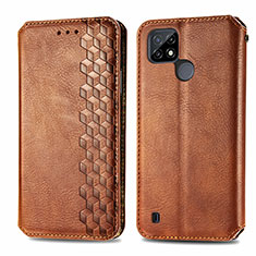 Coque Portefeuille Livre Cuir Etui Clapet S01D pour Realme C21Y Marron