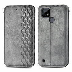 Coque Portefeuille Livre Cuir Etui Clapet S01D pour Realme C25Y Gris