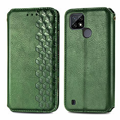 Coque Portefeuille Livre Cuir Etui Clapet S01D pour Realme C25Y Vert