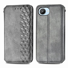 Coque Portefeuille Livre Cuir Etui Clapet S01D pour Realme C30 Gris