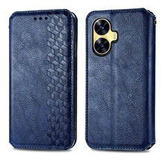 Coque Portefeuille Livre Cuir Etui Clapet S01D pour Realme C55 Bleu