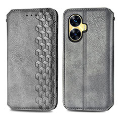 Coque Portefeuille Livre Cuir Etui Clapet S01D pour Realme C55 Gris