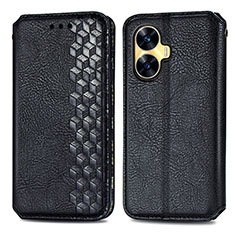 Coque Portefeuille Livre Cuir Etui Clapet S01D pour Realme C55 Noir