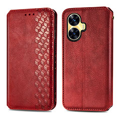 Coque Portefeuille Livre Cuir Etui Clapet S01D pour Realme C55 Rouge