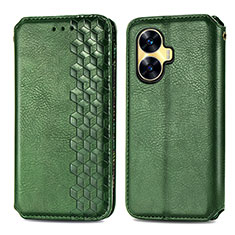 Coque Portefeuille Livre Cuir Etui Clapet S01D pour Realme Narzo N55 Vert