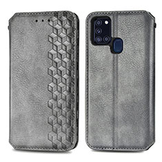 Coque Portefeuille Livre Cuir Etui Clapet S01D pour Samsung Galaxy A21s Gris