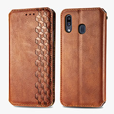 Coque Portefeuille Livre Cuir Etui Clapet S01D pour Samsung Galaxy A30 Marron