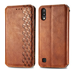 Coque Portefeuille Livre Cuir Etui Clapet S01D pour Samsung Galaxy M10 Marron