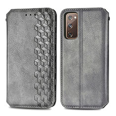 Coque Portefeuille Livre Cuir Etui Clapet S01D pour Samsung Galaxy S20 FE 4G Gris