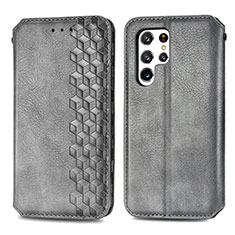 Coque Portefeuille Livre Cuir Etui Clapet S01D pour Samsung Galaxy S22 Ultra 5G Gris