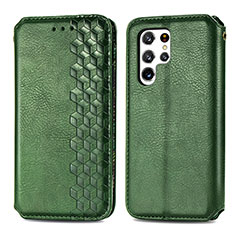 Coque Portefeuille Livre Cuir Etui Clapet S01D pour Samsung Galaxy S22 Ultra 5G Vert