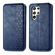 Coque Portefeuille Livre Cuir Etui Clapet S01D pour Samsung Galaxy S23 Ultra 5G Bleu