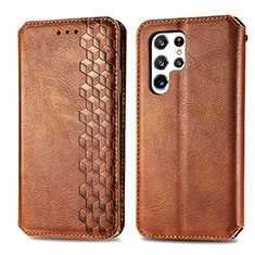 Coque Portefeuille Livre Cuir Etui Clapet S01D pour Samsung Galaxy S24 Ultra 5G Marron