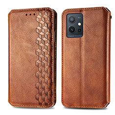 Coque Portefeuille Livre Cuir Etui Clapet S01D pour Vivo T1 5G India Marron