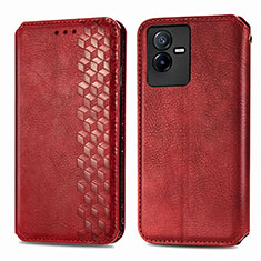 Coque Portefeuille Livre Cuir Etui Clapet S01D pour Vivo T2x 5G Rouge