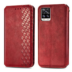 Coque Portefeuille Livre Cuir Etui Clapet S01D pour Vivo V20 (2021) Rouge