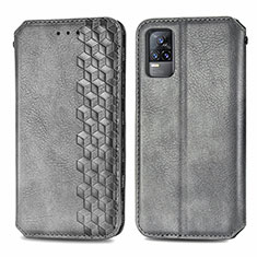 Coque Portefeuille Livre Cuir Etui Clapet S01D pour Vivo V21e 4G Gris