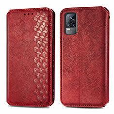 Coque Portefeuille Livre Cuir Etui Clapet S01D pour Vivo V21e 4G Rouge