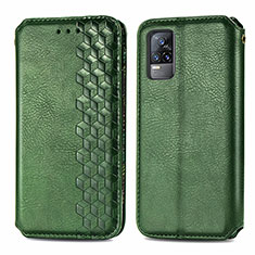 Coque Portefeuille Livre Cuir Etui Clapet S01D pour Vivo V21e 4G Vert