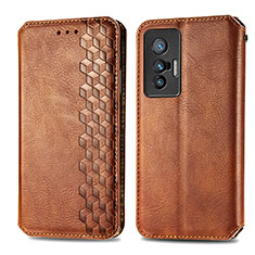 Coque Portefeuille Livre Cuir Etui Clapet S01D pour Vivo X70 5G Marron