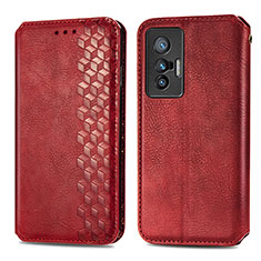 Coque Portefeuille Livre Cuir Etui Clapet S01D pour Vivo X70 5G Rouge