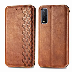 Coque Portefeuille Livre Cuir Etui Clapet S01D pour Vivo Y20s G Marron