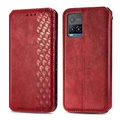 Coque Portefeuille Livre Cuir Etui Clapet S01D pour Vivo Y21 Rouge